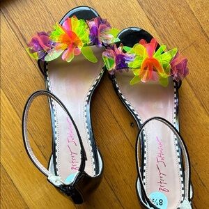 Betsey Johnson Black Sandals with Vibrant Floral Accents